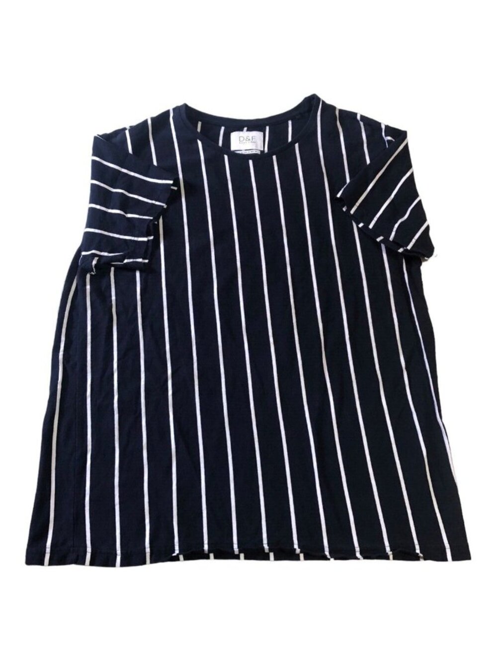 D & F RICKY SINGH Navy Blue White Stripe Round Neck Short Sleeve Tee Sz XL